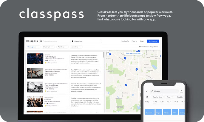 ClassPass product screens