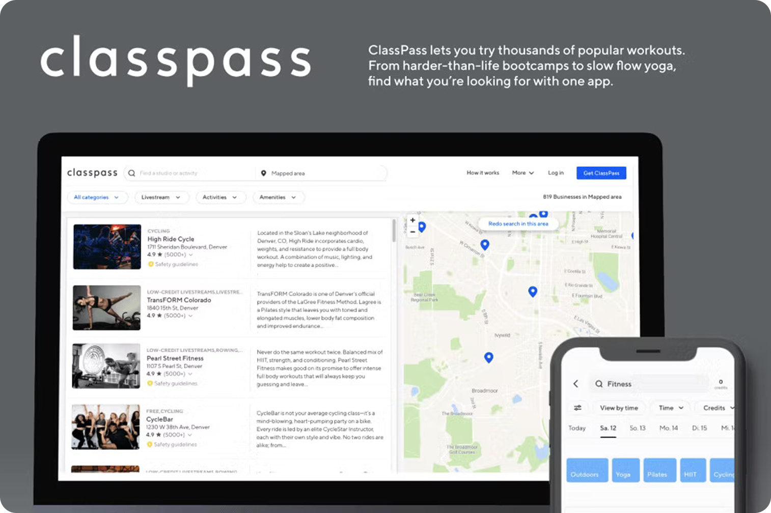 ClassPass product screens